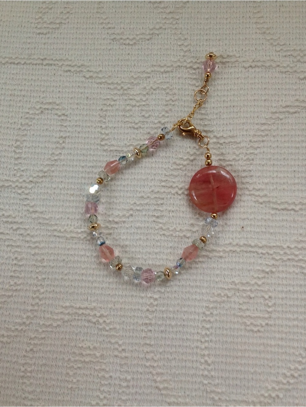 Delicate Pink Beaded Bracelet with Gold Accents